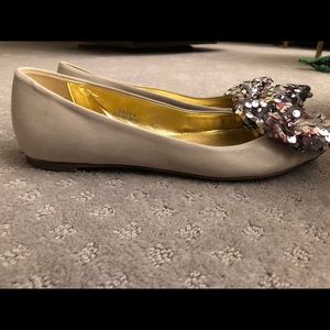 J Crew sequin peep toe flats